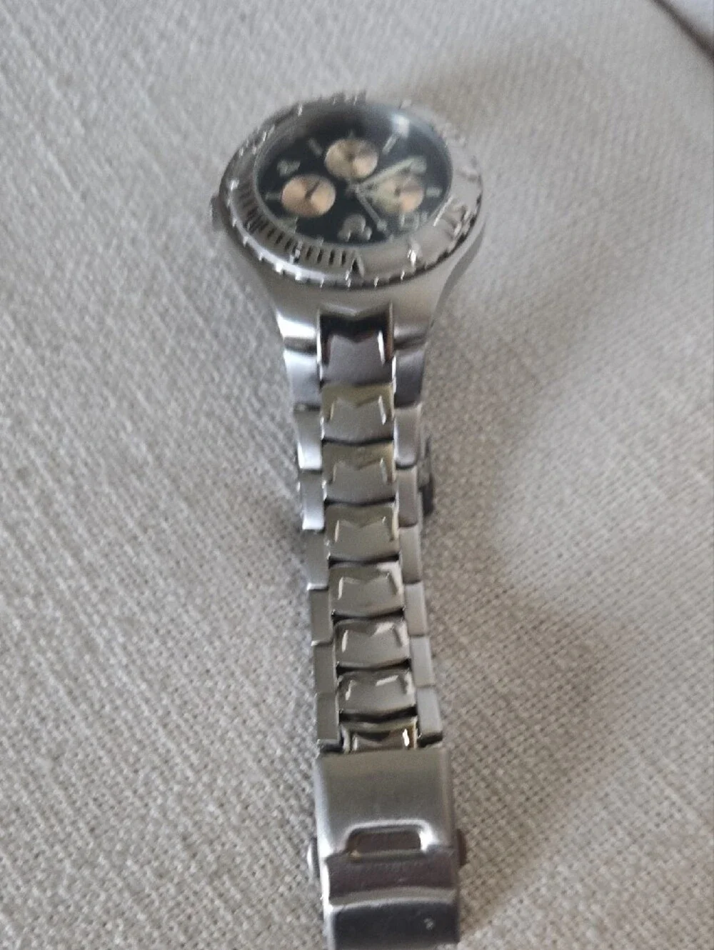 Disney Silver-Tone Men’s Watch with Black Dial and Gold Subdials
